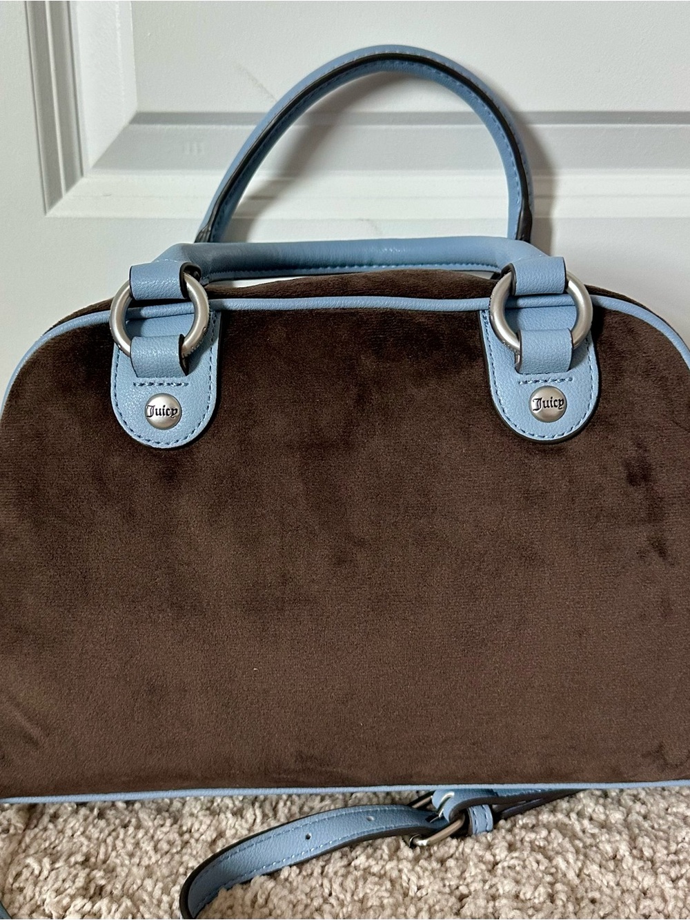 NWT Juicy Couture Chocolate New Love Chapter Satchel Blue Crossbody Bag Y2K - Picture 5 of 11